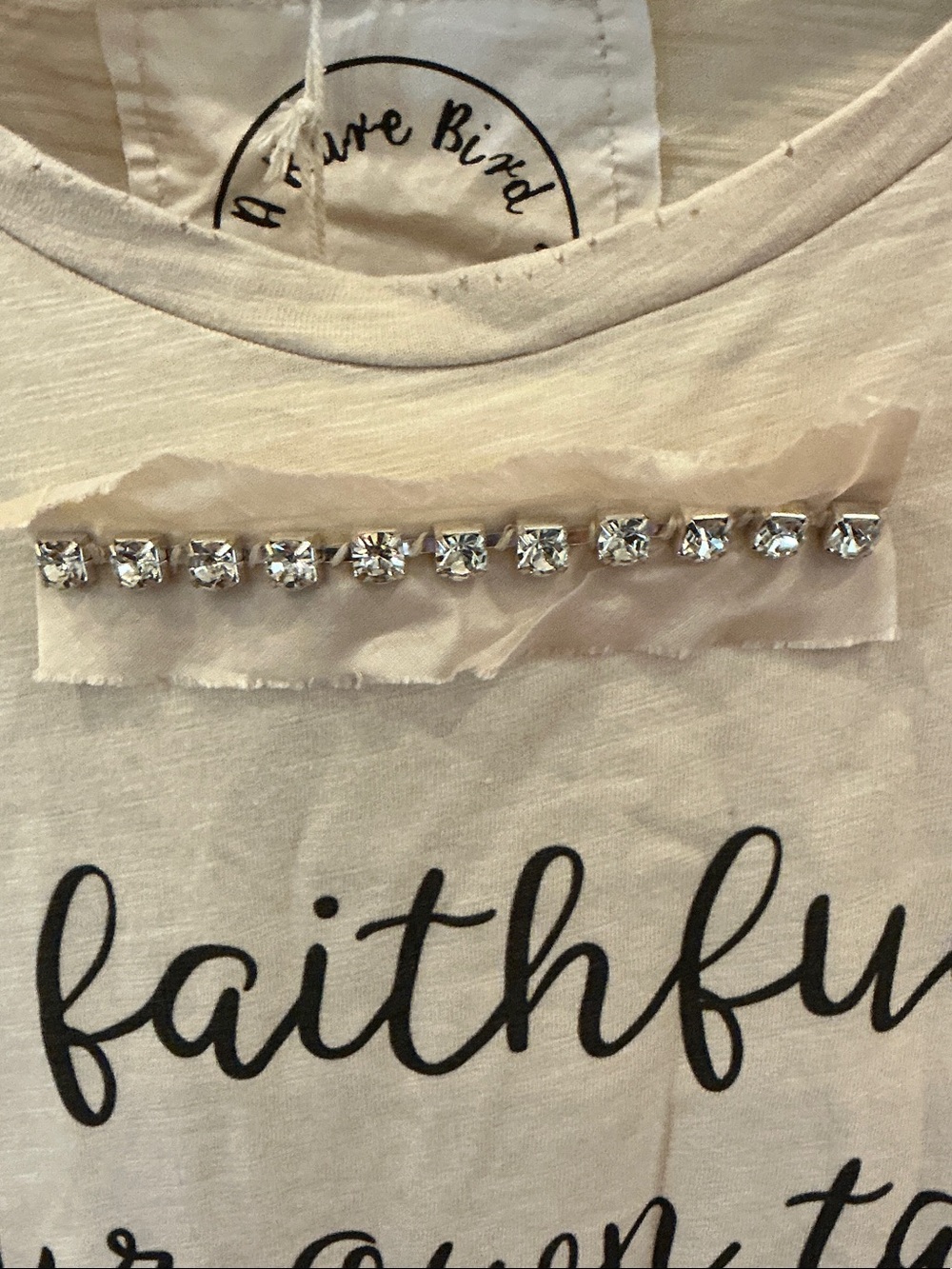 Be Faithful To Your Own Taste Embellished Beige Short Sleeve Tee - Picture 5 of 8